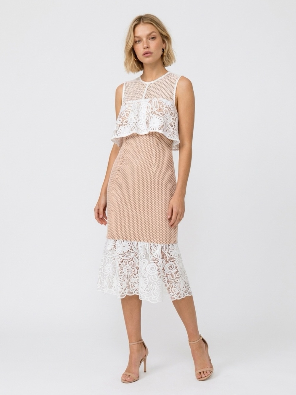ELLIATT Serenity Lace Midi Dress XS White Cream Sleeveless Bridal $410